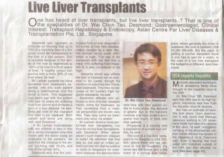 Sri Lanka, Sunday Leader, 21 Aug 11 - Live liver transplants.